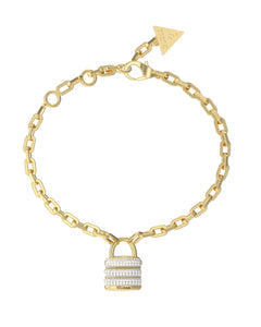 Guess Stainless Steel Gold Tone CZ Padlock Bracelet SKU 3001653