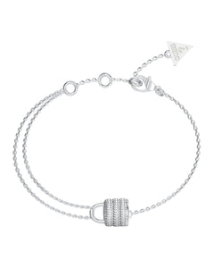 Guess Stainless Steel Silver Tone CZ Padlock Bracelet SKU 3001654