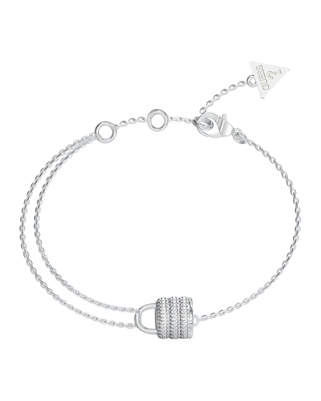 Guess Stainless Steel Silver Tone CZ Padlock Bracelet SKU 3001654