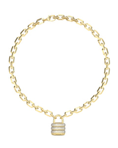 Guess Stainless Steel Gold Tone CZ Padlock Necklace SKU 3001655