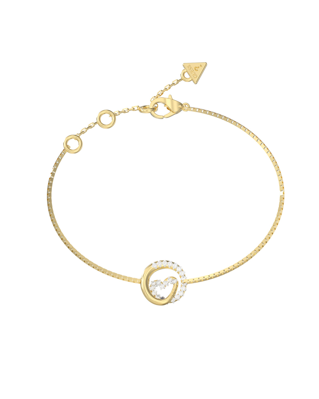 Guess Stainless Steel Gold Tone CZ Circle Heart Bracelet SKU 3001657