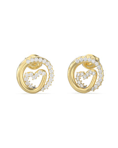 Guess Stainless Steel Gold Tone CZ Circle Heart Stud Earrings SKU 3001658