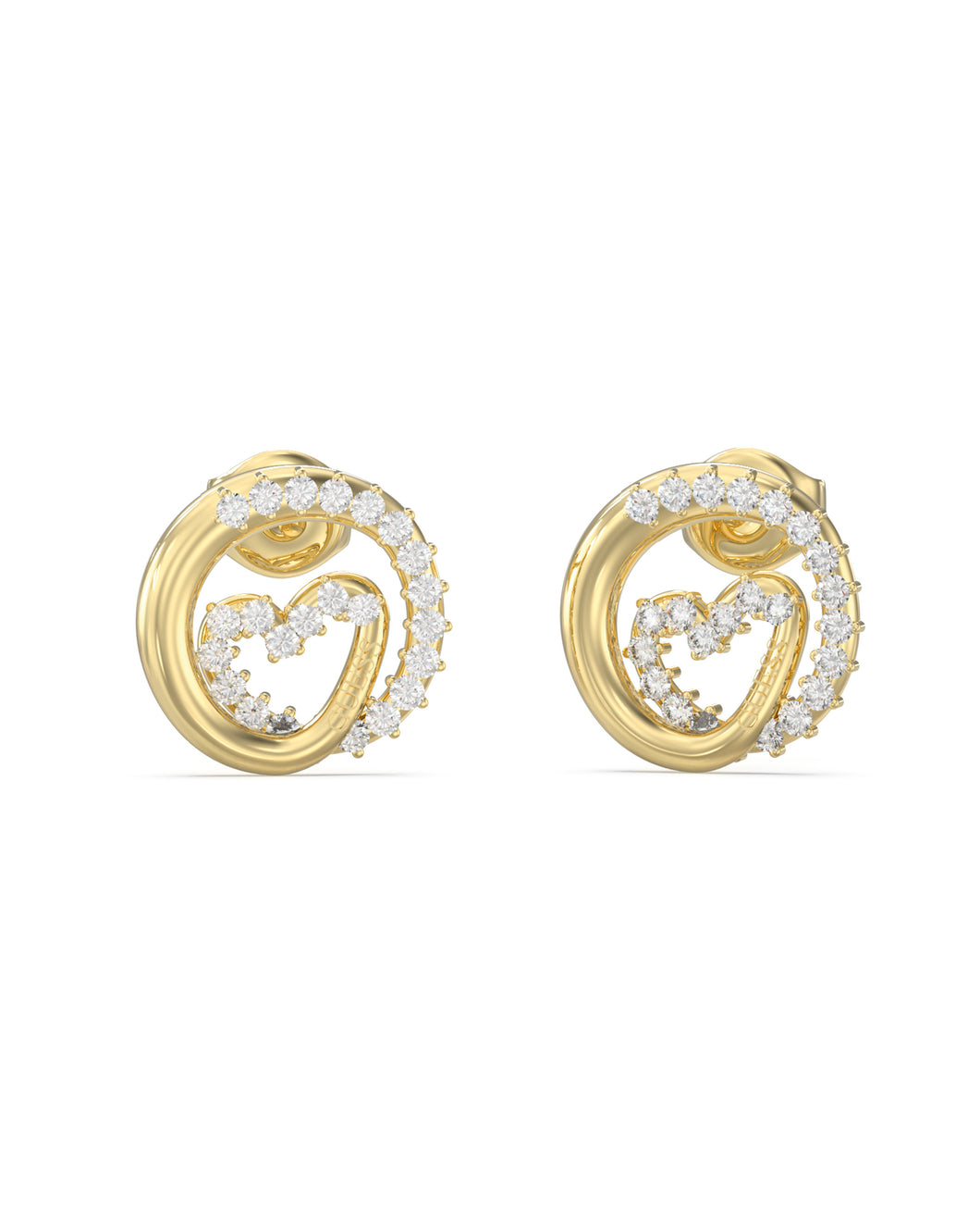 Guess Stainless Steel Gold Tone CZ Circle Heart Stud Earrings SKU 3001658