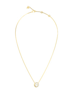Guess Stainless Steel Gold Tone CZ Circle Heart Necklace SKU 3001659