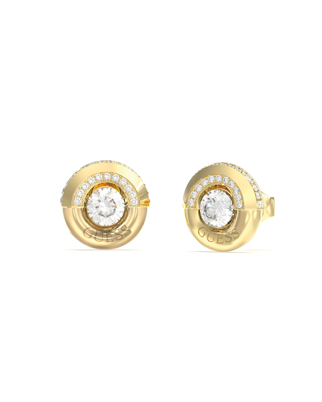 Guess Stainless Steel Gold Tone CZ Stud Earrings SKU 3001663