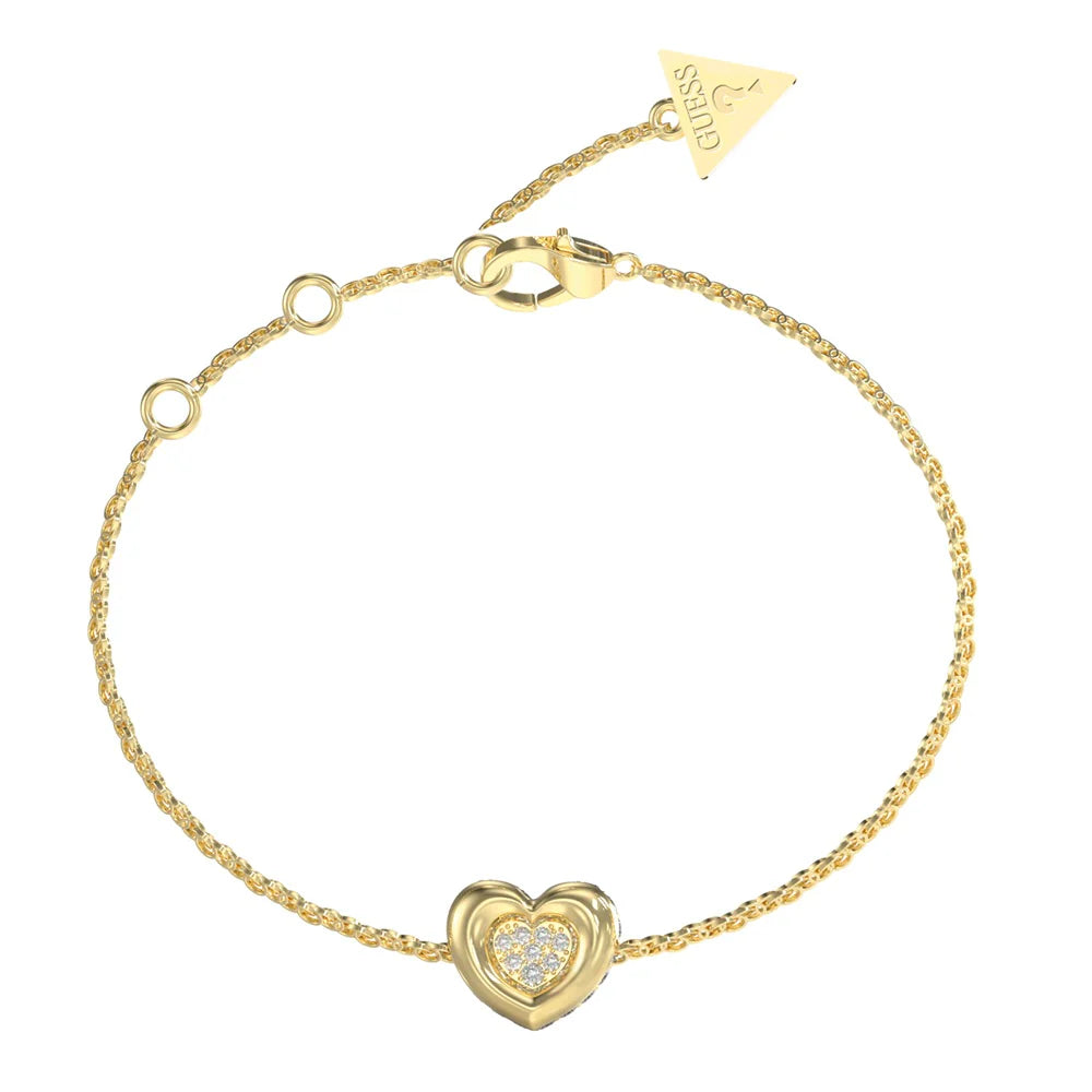 Guess Bracelet Stainless Steel Gold Tone Stone Set Heart SKU 3001672