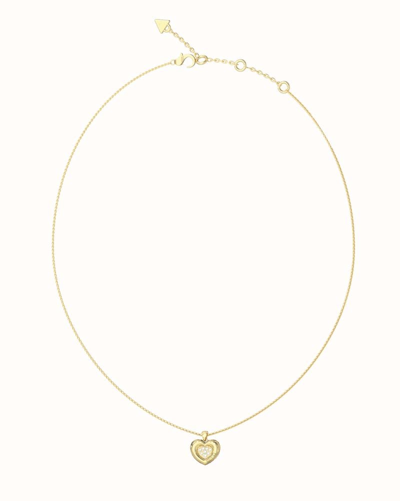 Guess Stainless Steel Gold Tone Stone Set Heart Necklace SKU 3001674