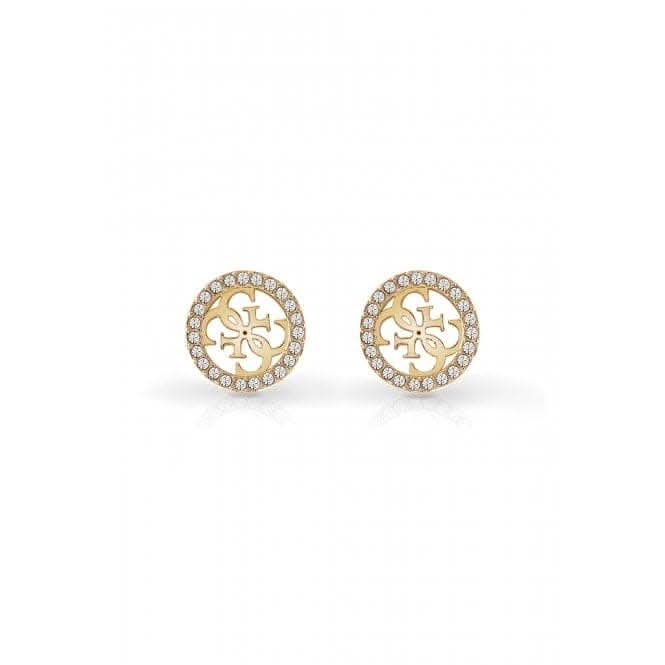 Guess Stainless Steel Gold Tone Stone Set Logo Stud Earrings SKU 3001675