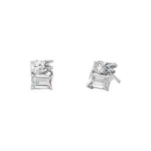 Sterling Silver Rectangle & Round CZ Stud Earrings SKU 3010065