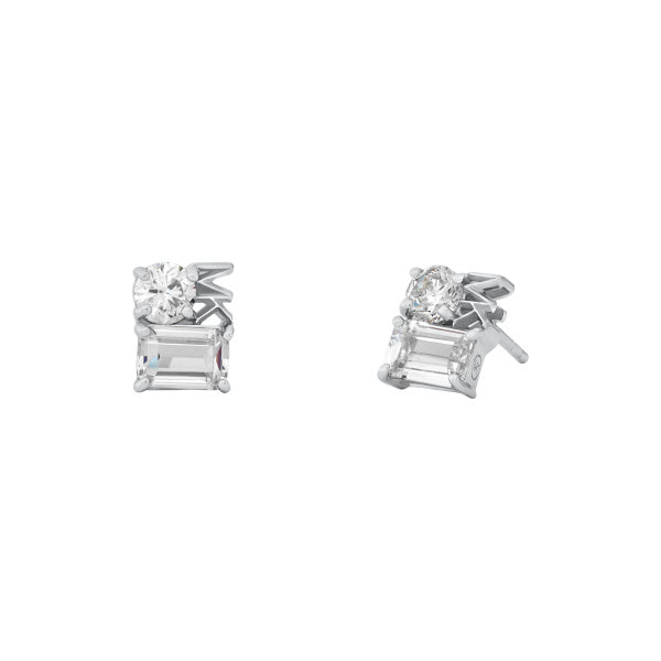 Sterling Silver Rectangle & Round CZ Stud Earrings SKU 3010065