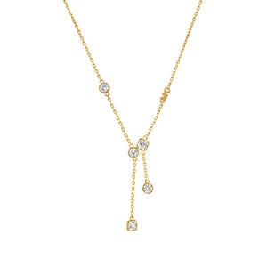 Sterling Silver Gold Finish Multi CZ Drop Tassle Necklace SKU 3010079