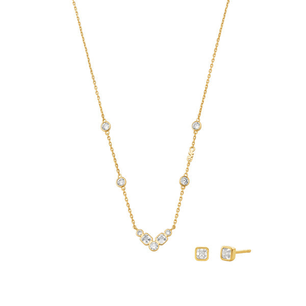 Michael Kors Sterling Silver Gold Finish CZ Pendant and Earring Set SKU 3010082