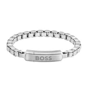 Gents Hugo Boss Stainless Steel Silver Tone Identy Bar Bracelet SKU 3012002