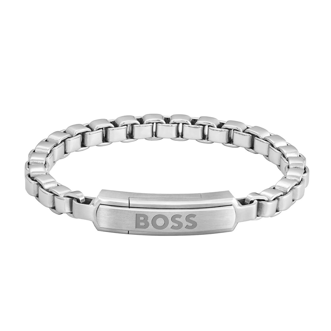 Gents Hugo Boss Stainless Steel Silver Tone Identy Bar Bracelet SKU 3012002