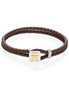 Tommy Hilfiger Gents Brown Leather Double Row Braided Bracelet SKU 3016080