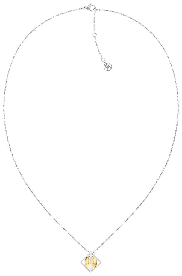 Tommy Hilfiger Ladies Silver Tone Framed Gold Orb Necklace SKU 3016087