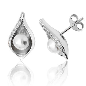 Sterling Silver Shell shape white pearl Silver & Co Stud Earrings SKU 3043106
