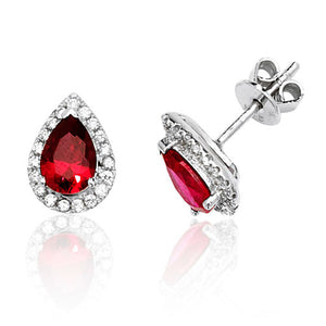 Sterling Silver Pear shape Red CZ Halo Silver & CO Stud Earrings SKU 3043110