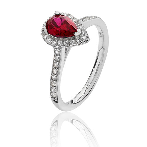 Sterling Silver pear shape red cz halo Silver & Co Ring SKU 3043107