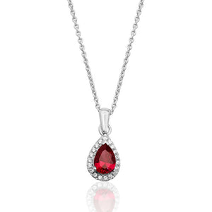 Sterling Silver Red CZ Halo pear shape Silver & Co Pendant SKU 3043108