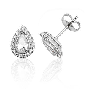 Sterling Silver Rubover Pear Shape Halo CZ Silver & Co Earrings SKU 3043114