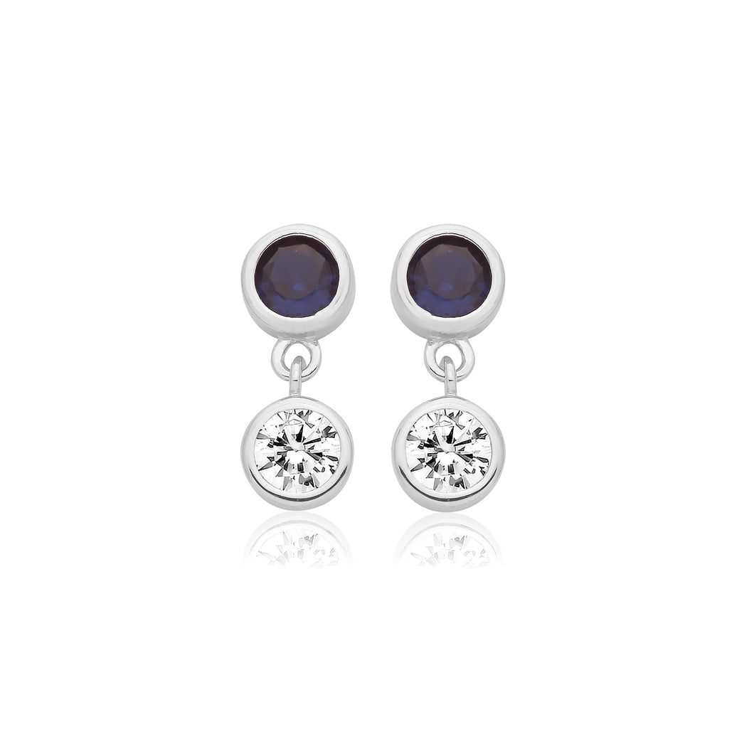 Silver & Co Sterling Silver Rubover Blue and Clear CZ Drop Earrings SKU 3043118