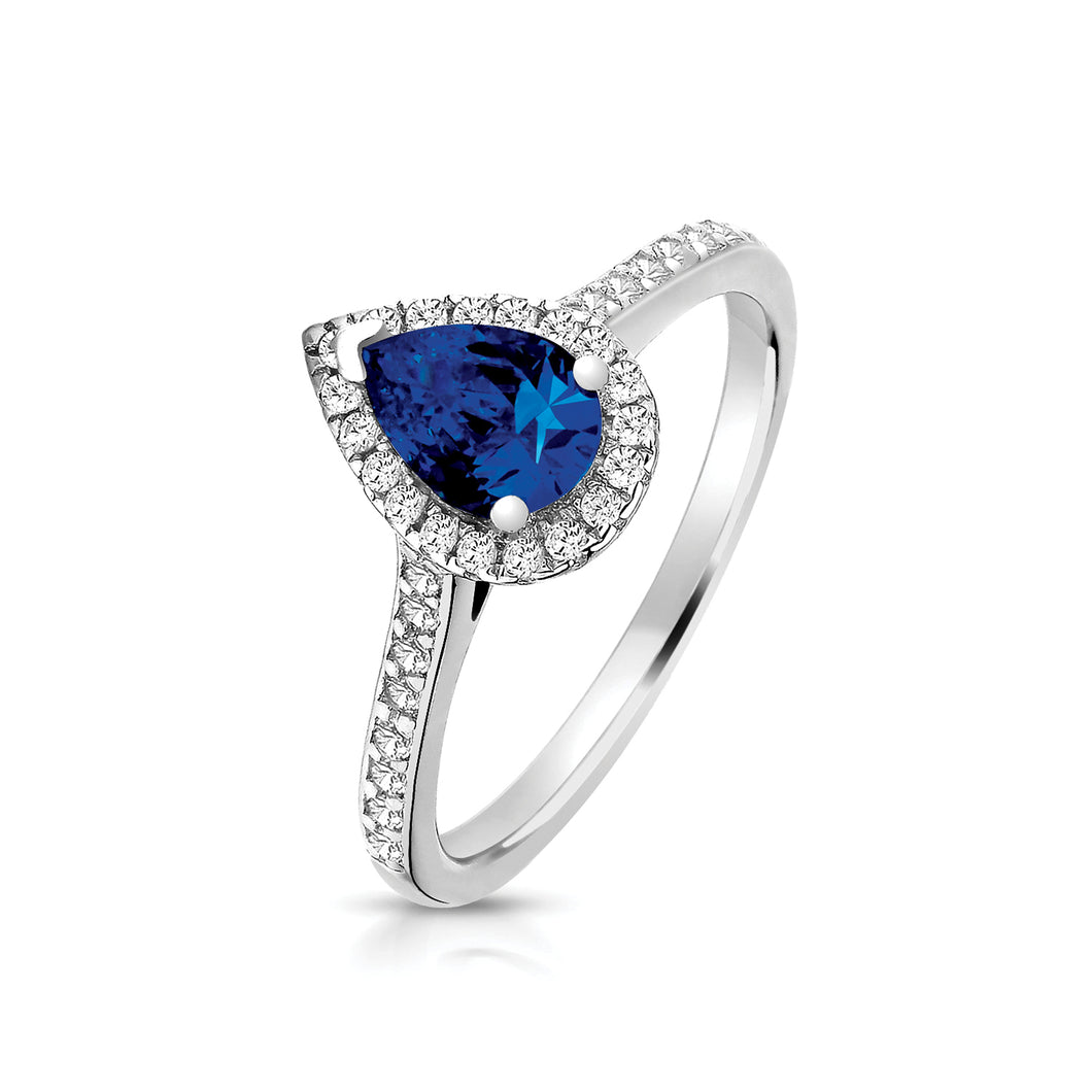 Silver & Co Sterling Silver Pear Shape Blue CZ Halo Ring SKU 3043119