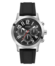 Load image into Gallery viewer, Gents Black Silicone Strap Stainless Steel Silver Tone Case, Black Dial, Mini Dials Guess Watch SKU 4001351
