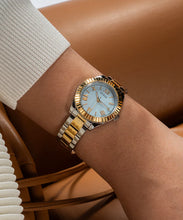 Load image into Gallery viewer, Ladies Stainless Steel 2 Tone Gold &amp; Silver Strap, Pale Blue Dial Guess Watch SKU 4001357
