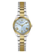 Load image into Gallery viewer, Ladies Stainless Steel 2 Tone Gold &amp; Silver Strap, Pale Blue Dial Guess Watch SKU 4001357
