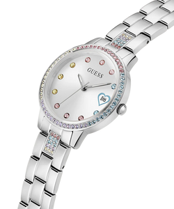 Ladies Stainless Steel Silver Tone Strap, Multi Colour Stones Dial/Case Guess Watch SKU 4001359