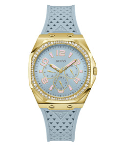 Ladies Pale Blue Silicone Strap, Gold Tone Case Guess Watch SKU 4001360