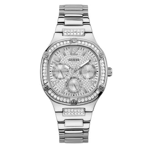 Ladies Stainless Steel Silver Tone Strap, Gold Tone Dial, Stone Set, Guess Watch SKU 4001373