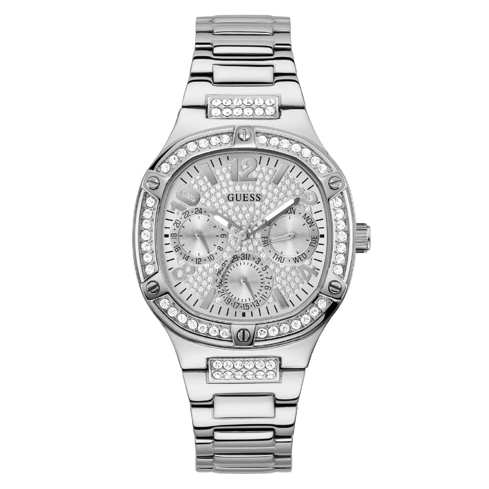 Ladies Stainless Steel Silver Tone Strap, Gold Tone Dial, Stone Set, Guess Watch SKU 4001373