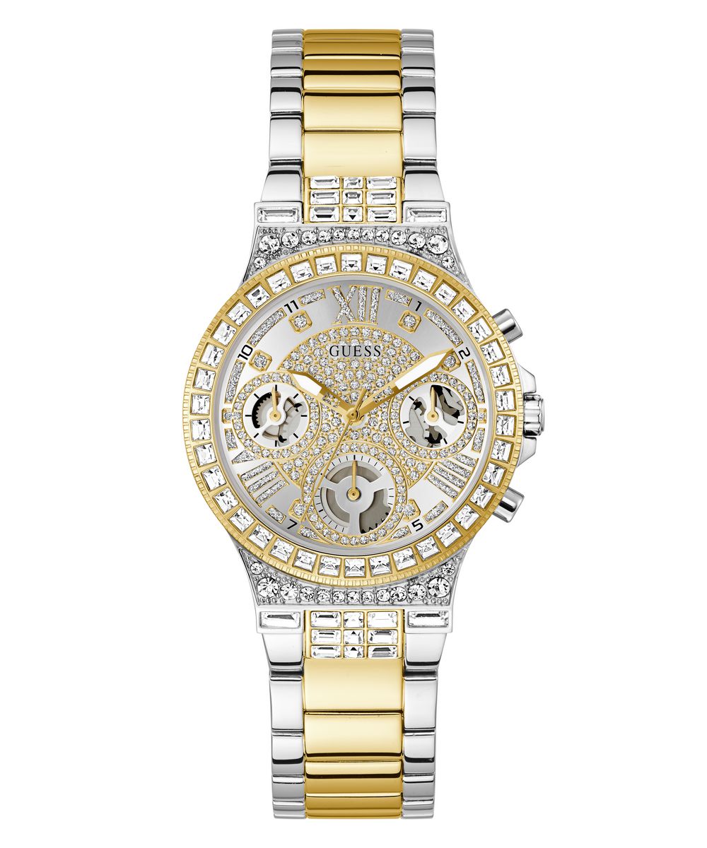 Ladies Guess Watch Stainless Steel Silver Gold 2 Tone Strap CZ Dial Guess Watch SKU 4001391