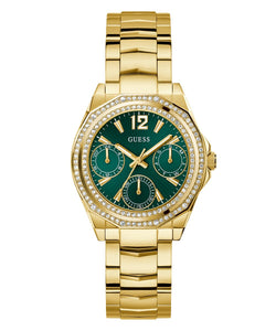 Ladies Guess Watch Stainless Steel Gold Tone Strap Green Dial Guess Watch SKU 4001396