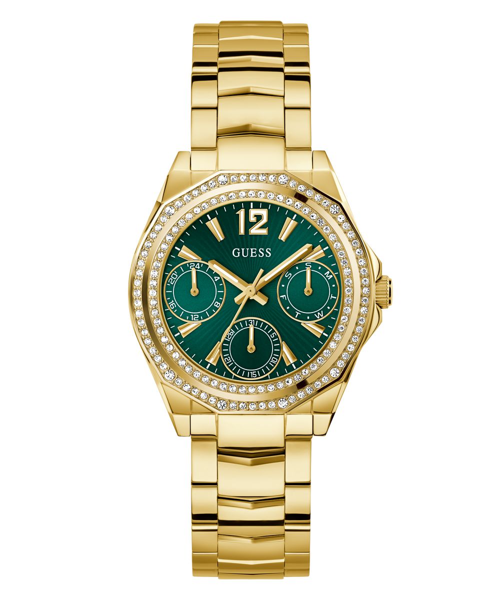 Ladies Guess Watch Stainless Steel Gold Tone Strap Green Dial Guess Watch SKU 4001396
