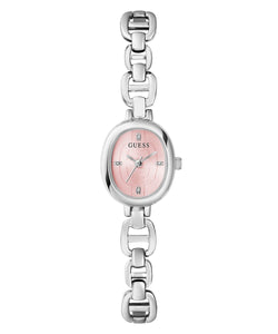 Ladies Guess Watch Stainless Steel Silver Tone Strap Pink Oval Dial Guess Watch SKU 4001398
