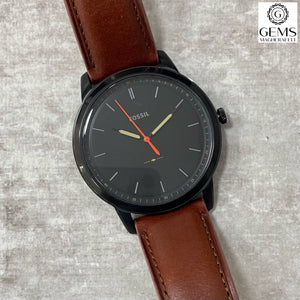 Gents Fossil Watch Tan Leather Strap, Black Dial SKU 4002001