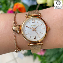 Load image into Gallery viewer, Fossil Ladies Watch Stainless Steel Rose Tone Mesh Bracelet Strap MOP Dial SKU 4002007
