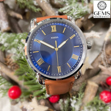 Load image into Gallery viewer, Fossil Gents Watch Brown Leather Strap Navy Dial, Gold Tone Indexes SKU 4002029
