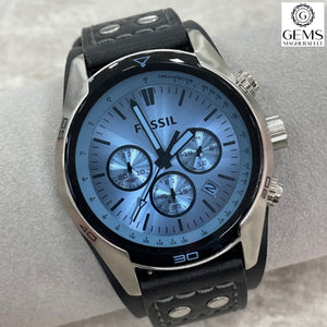 Fossil Gents Watch Black Leather Cuff Strap Blue Dial, Multi Dials SKU 4002099