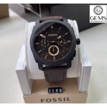 Load image into Gallery viewer, Fossil Gents Watch Brown Leather Strap, Black Dial, Date, Multi Dials SKU 4002174
