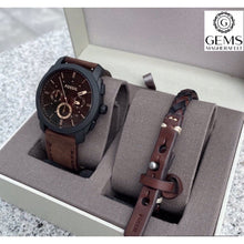 Load image into Gallery viewer, Fossil Gents Watch Brown Leather Strap, Brown Dial, Date, Multi Dials, &amp; Bracelet Set SKU 4002216
