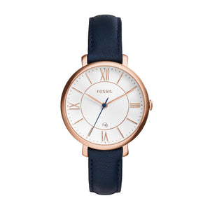Ladies Fossil Watch, Blue Leather Strap, Rose Case, Date SKU 4002308