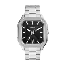 Load image into Gallery viewer, Gents Fossil Watch stainless steel silver tone strap, Black square dial, date SKU 4002310
