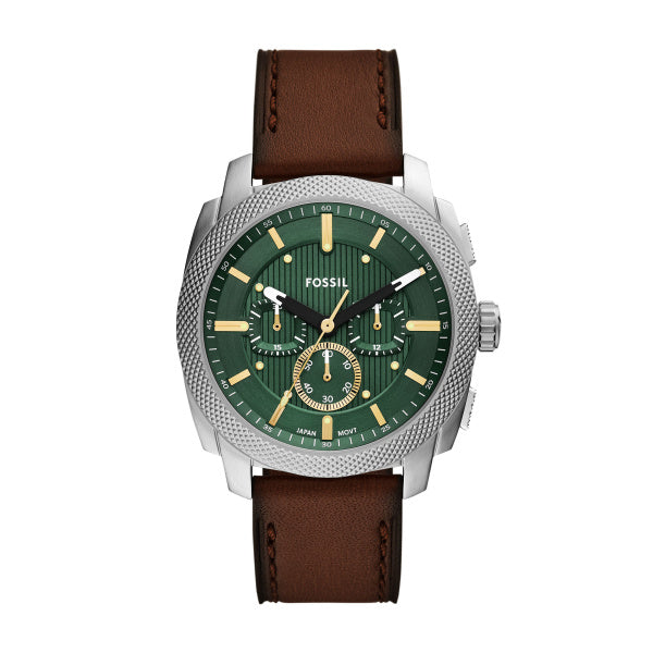 Fossil Gents Watch Brown Leather Strap, Green Dial, Mini Dials SKU 4002327