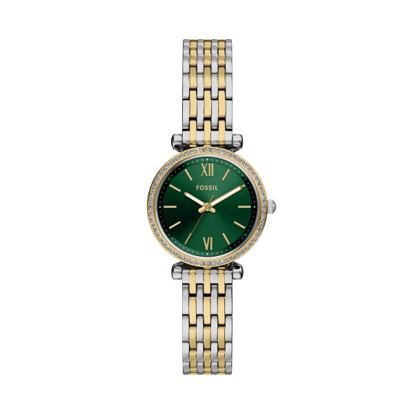 Fossil Ladies Watch Stainless Steel Gold & Silver Tone Strap, Green Dial SKU 4002330