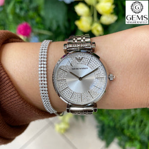 Ladies silver stainless steel crystal emporio armani watch ar1925 hot sale