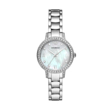 Load image into Gallery viewer, Ladies Armani Watch Stainless steel silver tone strap, MOP dial, Stone Set Case  SKU 4005204
